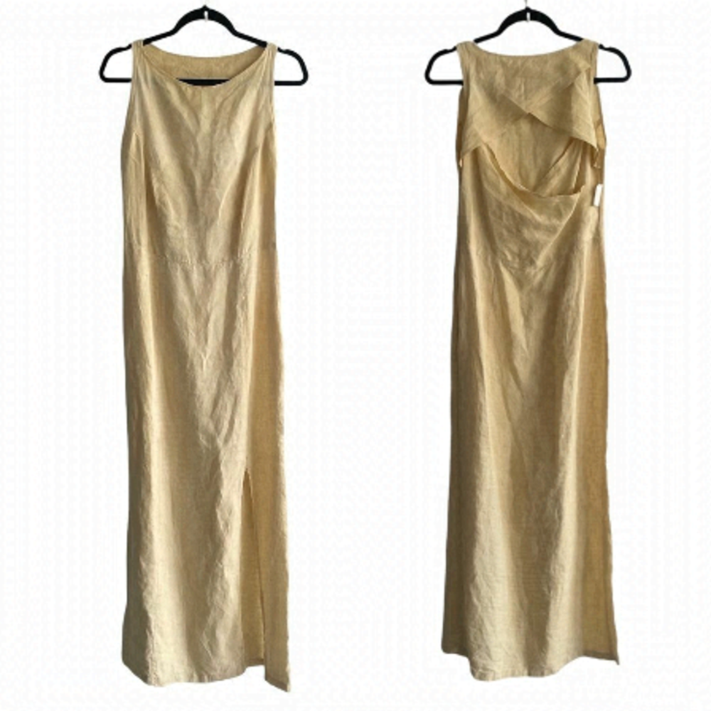 TERRAWARE Mykonos Linen Sleeveless Summer Maxi Dress Yellow XS